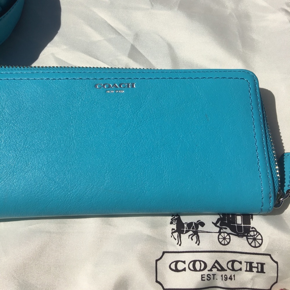 Coach turquoise blue leather wallet